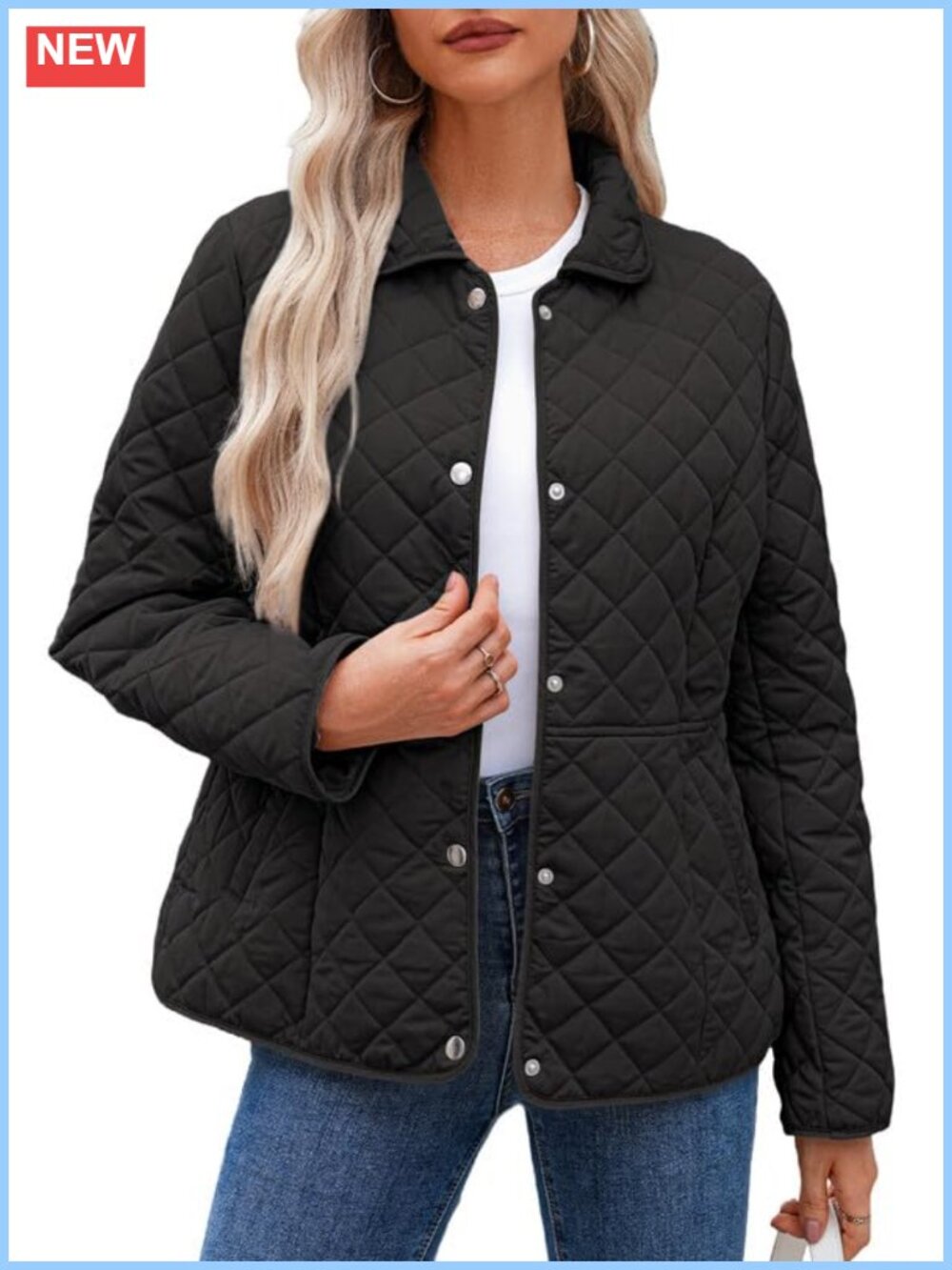 Women's Quilted Puffer Jacket Long Sleeve Button Down Winter Coat with Pockets